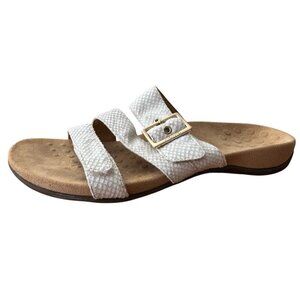Vionic Skylar White Leather Faux Snakeskin Slip On Sandals Slides Buckle Size 10